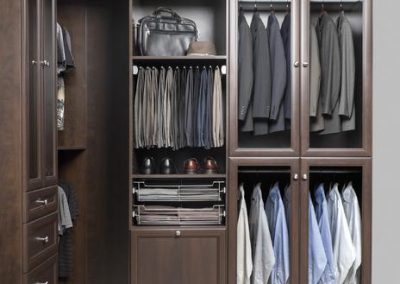 Walk In Closet - Chocolate Walk - In Closet His Premier Crown Moulding Wardrobe Glass Doors Laundry Backing Pant Rack Accessories