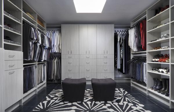 Walk In Closet - Concrete Flat Finish angled and straight shoe shelves